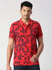 Pepe Jeans Men Typography Printed Pure Cotton Polo Collar T-shirt