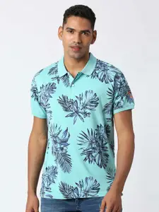 Pepe Jeans Men Tropical Printed Pure Cotton Polo Collar T-shirt
