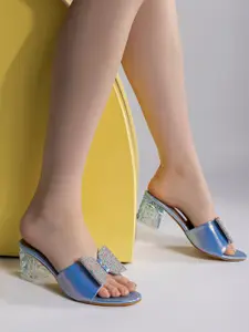 Shezone Bow-Detail Embellished Synthetic Block Heels