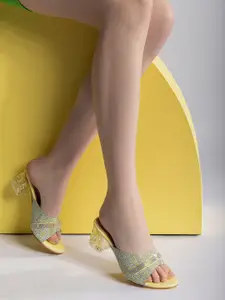 Shezone Embellished Block Heels With Open Back