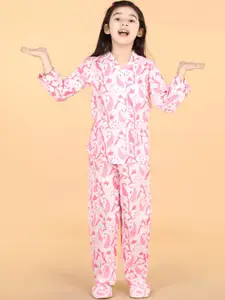 PICCOLO Girls Floral Printed Pure Cotton Night Suit