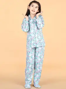 PICCOLO Girls Floral Printed Pure Cotton Night Suit