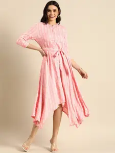 Anouk Ethnic Motifs Print Shirt Style Midi Dress With Fabric Belt
