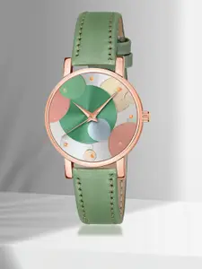 Shocknshop Women Printed Dial & Leather Straps Analogue Multi Function Watch WCH76Green
