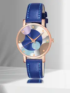 Shocknshop Women Printed Dial & Leather Straps Analogue Multi Function Watch WCH76Blue