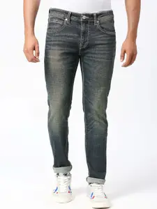 Pepe Jeans Men Tapered Fit Low-Rise Heavy Fade Crinkled Cotton Jeans