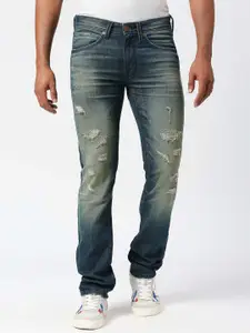 Pepe Jeans Men Slim Fit Mildly Distressed Heavy Fade Cotton Jeans