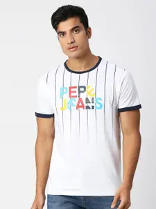 Pepe Jeans Men Typography Printed Pure Cotton Slim Fit T-shirt