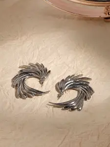 SOHI Silver-Plated Contemporary Half Hoop Earrings