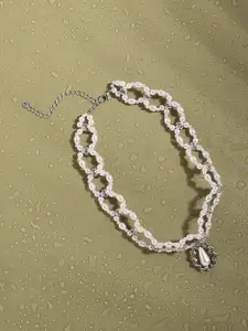 SOHI Silver-Plated Stone Studded Necklace