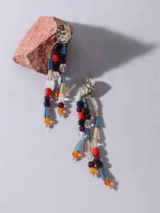 SOHI Gold-Plated Beaded Contemporary Drop Earrings