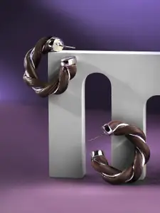 SOHI Silver-Plated Contemporary Half Hoop Earrings