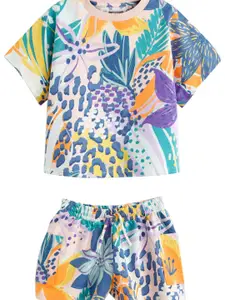 NEXT Girls Printed Pure Cotton T-shirt with Shorts