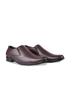 HikBi Men Brown Leather Formal Slip-Ons