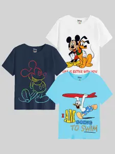 KUCHIPOO Boys Pack of 3 Mickey & Friends Graphic Printed T-shirt