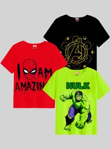 KUCHIPOO Boys Pack Of 3 Marvel Printed Cotton  T-shirt
