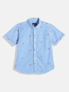 M&H Juniors Boys Vertical Stripes & Conversational Print Pure Cotton Casual Shirt