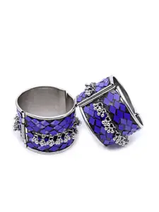 VAGHBHATT Set Of 2 Silver-Plated Oxidised Cuff Bracelets