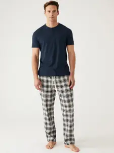 Marks & Spencer Men Checked Pure Cotton Lounge Straight Pants