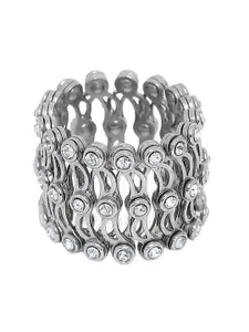 ahilya 92.5 Sterling Silver Silver-Plated Stone-Studded Adjustable Finger Ring