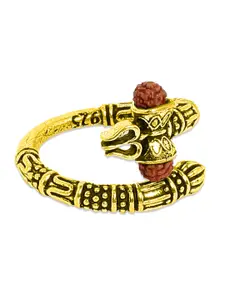 ahilya 92.5 Sterling Silver Gold-Plated Trishul Rudraksha Adjustable Finger Ring