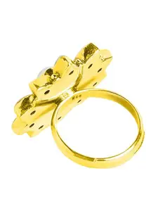 ahilya 925 Sterling Silver Gold-Plated Studded Shankh Seed Adjustable Finger Ring