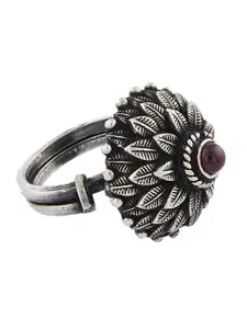 ahilya Silver-Plated 92.5 Sterling Silver Stone Studded Temple Atavi Finger Ring