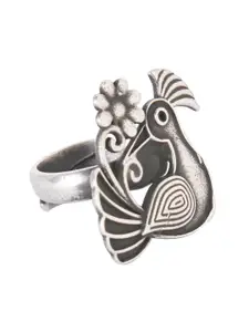 ahilya Silver-Plated 92.5 Sterling Silver Peacock Flower Ring