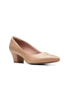 Clarks Pointed Toe Leather Block Heel Pumps