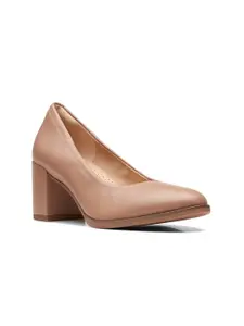 Clarks Pointed Toe Leather Block Pumps