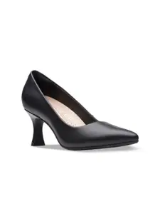 Clarks Leather Work Pumps Pointed Toe Block Heels
