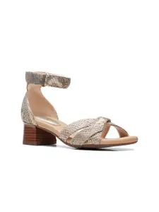 Clarks Textured Leather Block Sandals With Ankle Loop