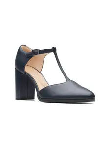 Clarks Leather Block Pumps with Buckles