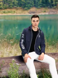 U.S. Polo Assn. Men Brand Print Detachable Hood Sporty Jacket