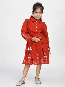Bella Moda Girls Floral Embroidered Fit & Flare Cotton Dress