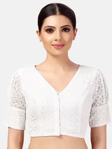 Studio Shringaar Embroidered Pure Georgette V-Neck Chikankari Saree Blouse