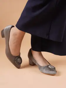 DressBerry Pointed Toe Velvet Block Pumps