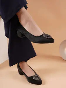 DressBerry Pointed Toe Velvet Block Pumps
