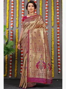 AVANTIKA FASHION Floral Woven Design Zari Pure Silk Paithani Saree
