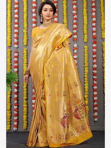 AVANTIKA FASHION Floral Woven Design Zari Pure Silk Paithani Saree