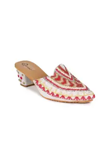 The Desi Dulhan Ethnic Pointed Block Mules Heels