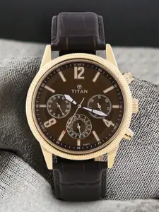 Titan Men Leather Straps Analogue Chronograph Watch NL1734WL01