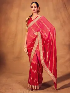 Saree mall Striped Woven Design Zari Poly Georgette Sarees