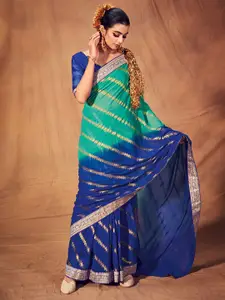 Saree mall Striped Woven Design Zari Poly Georgette Sarees