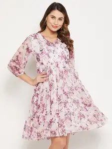 Bitterlime Floral Printed Georgette Dress