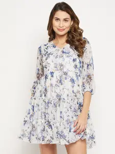 Bitterlime Floral Printed Georgette A-Line Tiered Dress