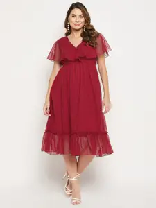 Bitterlime Self Design Georgette Midi Wrap Dress