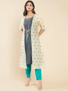 Maybell Floral Foil Printed Layered Kurta