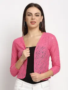 Rute Women Self Design Cotton Lace Crop Open Front Shrug