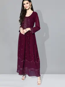 Kvsfab Ethnic Motifs Embroidered Sequinned A-Line Maxi ethnic Dress
